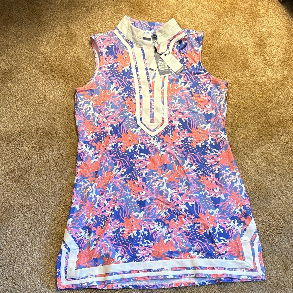 Cabana Life Coral, Lavender & White Sleeveless Mini Dress